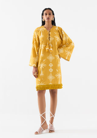 Cabana Yellow Pam Bell Sleeves Dress by Studio Rigu available on Indiaspopup.com
