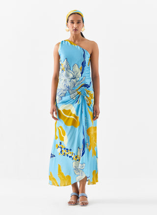 Blue Rose One-Shoulder Dress by Studio Rigu available on Indiaspopup.com