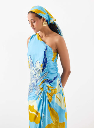 Blue Rose One-Shoulder Dress by Studio Rigu available on Indiaspopup.com