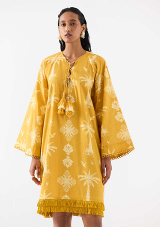 Cabana Yellow Pam Bell Sleeves Dress by Studio Rigu available on Indiaspopup.com