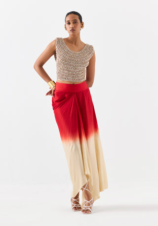 Copacabanna Beige Blouse And Skirt by Studio Rigu available on Indiaspopup.com