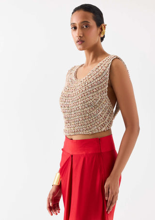 Copacabanna Beige Blouse And Skirt by Studio Rigu available on Indiaspopup.com