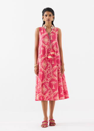 Areca Pink Palm A-Line Dress by Studio Rigu available on Indiaspopup.com