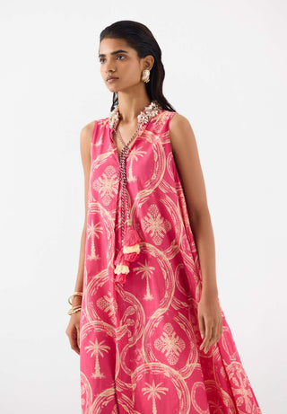 Areca Pink Palm A-Line Dress by Studio Rigu available on Indiaspopup.com