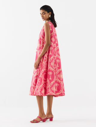 Areca Pink Palm A-Line Dress by Studio Rigu available on Indiaspopup.com