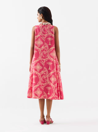 Areca Pink Palm A-Line Dress by Studio Rigu available on Indiaspopup.com