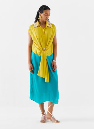 Pinacolada Yellow Blue Knot Dress by Studio Rigu available on Indiaspopup.com