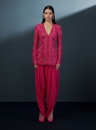 Rosalyn fuchsia mandarin pattern kurta and dhoti set