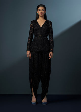 Rosalyn black mandarin kurta and dhoti set