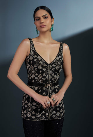 Caelum black and gold retro kurta and sharara set