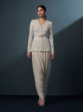 Rosalyn ivory pattern kurta and dhoti set