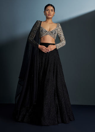 Selene black spider-web blouse and lehenga set