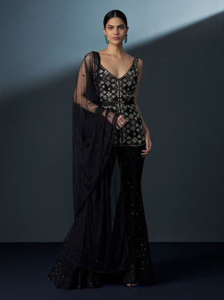 Caelum black and gold retro kurta and sharara set