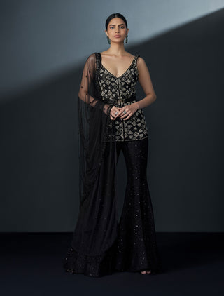 Caelum black and gold retro kurta and sharara set