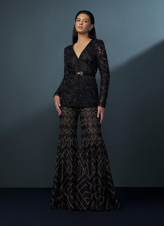 Isra black mandarin kurta and sharara set