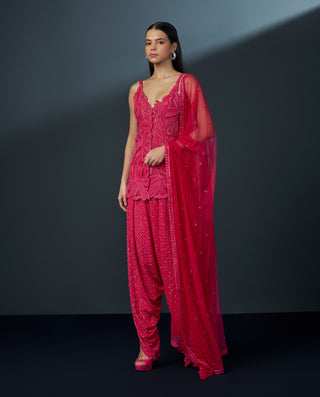 Azalea fuchsia cutwork kurta and dhoti set