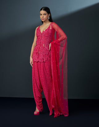 Azalea fuchsia cutwork kurta and dhoti set