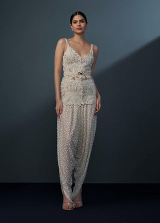 Aneeza ivory cutwork kurta and dhoti set