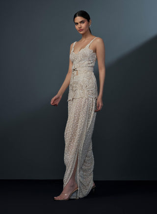 Aneeza ivory cutwork kurta and dhoti set