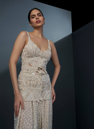 Aneeza ivory cutwork kurta and dhoti set