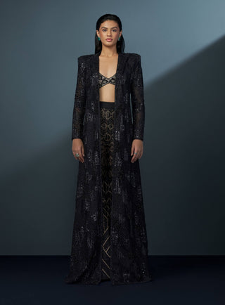 Neptara black and gold retro blouse, sharara and coat