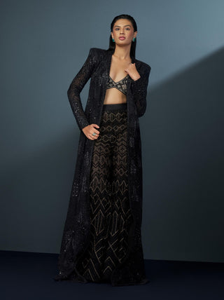 Neptara black and gold retro blouse, sharara and coat