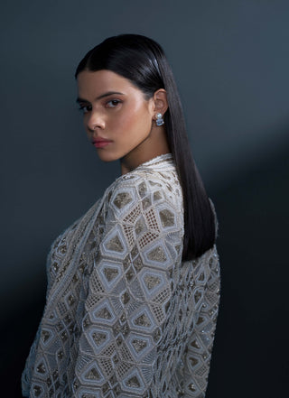 Illume ivory & gold retro waist-coat, blazer and sharara