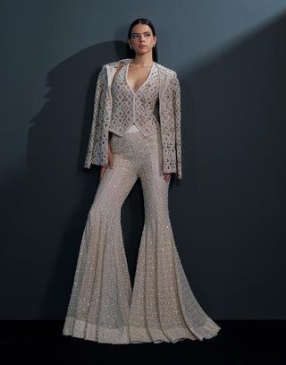 Illume ivory & gold retro waist-coat, blazer and sharara