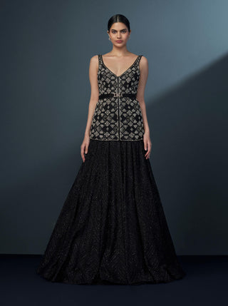 Vespera black & gold retro kurta and lehenga set