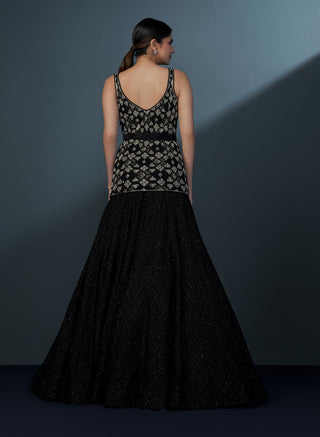 Vespera black & gold retro kurta and lehenga set