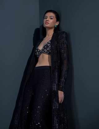 Siriara black and gold retro blouse, sharara and coat