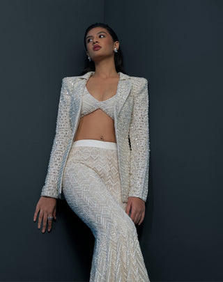 Halo ivory beaded blouse, blazer and sharara