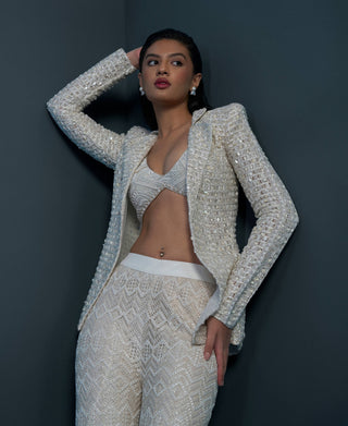 Halo ivory beaded blouse, blazer and sharara