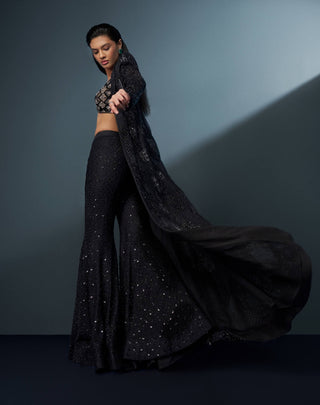 Siriara black and gold retro blouse, sharara and coat