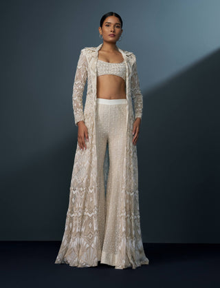 Zephyra ivory basketweave blouse, sharara and coat