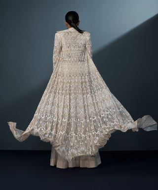 Zephyra ivory basketweave blouse, sharara and coat