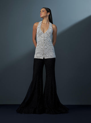 Elysix ivory abstract beaded waistcoat and sharara