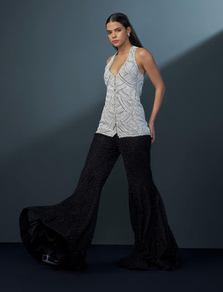 Elysix ivory abstract beaded waistcoat and sharara