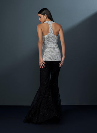 Elysix ivory abstract beaded waistcoat and sharara