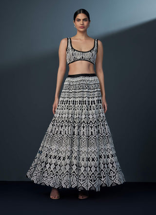 Akari monochrome blouse, lehenga and blazer