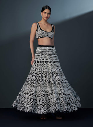 Akari monochrome blouse, lehenga and blazer