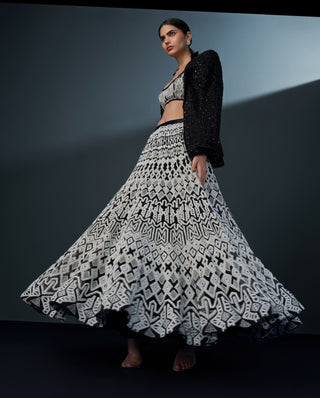 Akari monochrome blouse, lehenga and blazer
