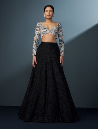 Skybloom black pastel blouse and lehenga set