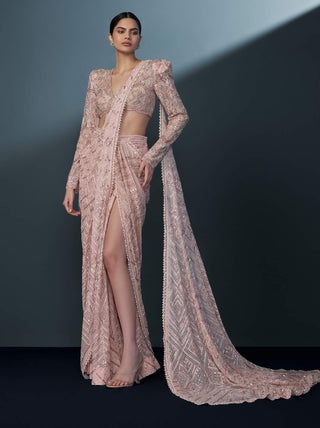 Sakura blush pink slit sari and blouse