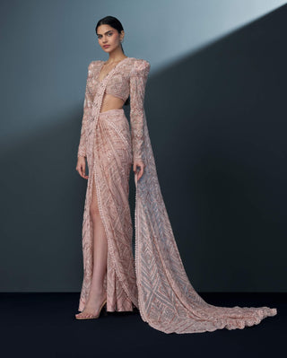 Sakura blush pink slit sari and blouse