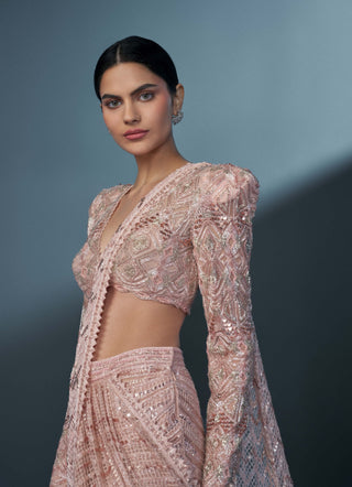 Sakura blush pink slit sari and blouse