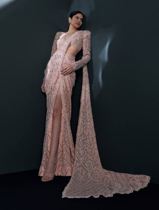 Sakura blush pink slit sari and blouse