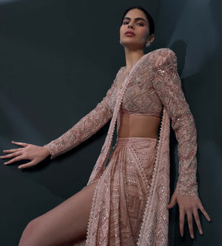 Sakura blush pink slit sari and blouse