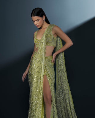 Seraphina arctic lime slit sari and blouse