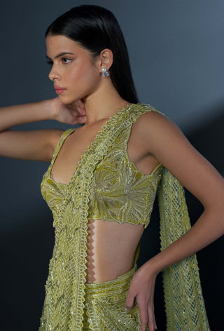 Seraphina arctic lime slit sari and blouse